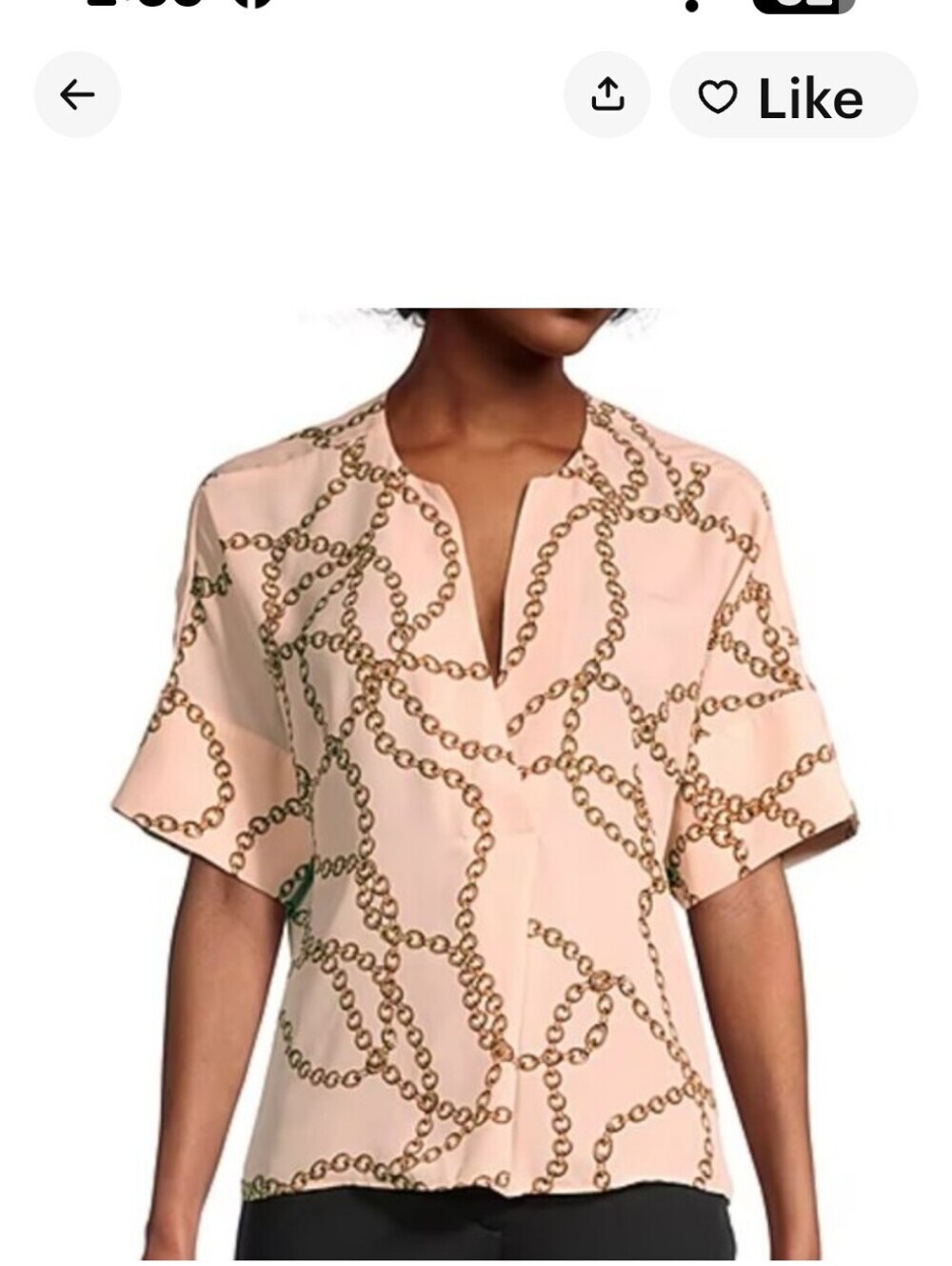 Worthington Pink Chain-Print Split-Neck Blouse Size XL